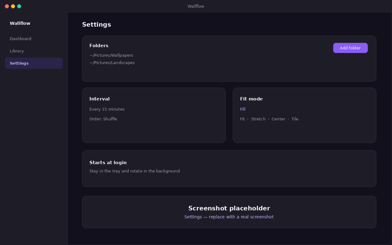 Placeholder screenshot of the Settings screen, folders section